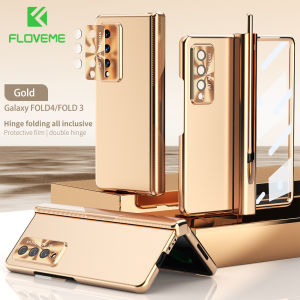 [With Pen+ Screen Protective Film] FLOVEME Phone Case For Samsung Galaxy Z Fold 5 Fold 4 Fold 3 5G With Hinge Coverage Case With S Pen Holder + Front Screen Glass Shockproof Back Cover For Galaxy Z Fold 5 4 3