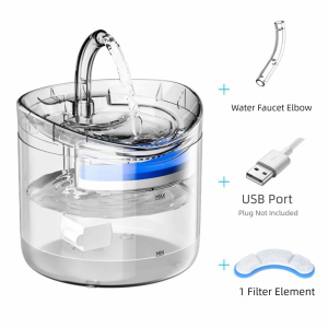 MASTERYX Dung tích lớn 1.8L Đài phun nước cho mèo Cung cấp năng lượng qua USB Trong suốt Đài phun nước tự động lọc Yên tĩnh Có thể tháo rời Vòi uống nước cho chó Đồ dùng cho thú cưng