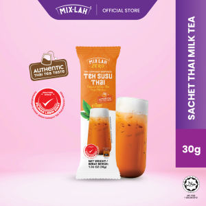 MIX-LAH Thai Milk Tea 30g Hot & Cold Instant Thai Tea Powder 3-in-1 Convenient Sachet Pack - Healthier Choice & No Cane Sugar Added