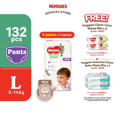 Huggies Naturemade Pants M58/L44/XL38 (3 Packs) l XXL26 (4 Packs)
