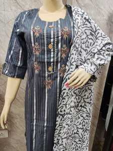 [Ready SG Stock M L 2XL ] Embroidered Straight  Kurta Pant &  Mul Cotton Dupatta 3 Pcs Punjabi Suit [Indian Dresses]