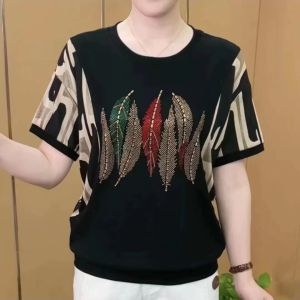 Tay ngắn chất lượng cao T-Shirts Cho Phụ Nữ Trung Tuổi Các Bà Mẹ Áo Mới Thiết Kế cổ tròn thời trang mùa hè Giản Dị Tops Nước Ngoài Flavour Áo Sơ Mi