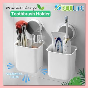 BEULIFE Multi-Purpose Wall Mounted Toothbrush Toothpaste Storage Cup Holder Box Bathroom Rack Shelf Bekas Letak Berus Gigi