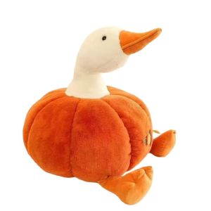 Cute Pumpkin Duck Plush Toy Big Goose Lying Pillow Bedroom Doll Soft Sleep Cushion Children Play Companion Patung Itik