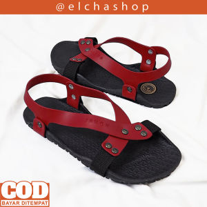 Sandal Pria Dewasa Casual Distro Keren BORNEO MERAH Sendal Cowok Bahan Full Karet Gaya Kasual Remaja Laki Laki Kekinian Model Terbaru