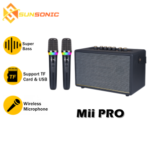 Mii Pro Super Bass KARAOKE Wireless Bluetooth Multiple Input Speaker with 2 RGB & Digital Display Wireless Microphone