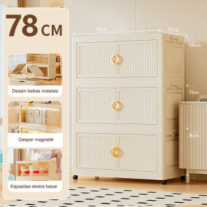 SaveMall Lemari Penyimpanan Plastik/lemari pakaian aesthetic/lemari lipat/lemari portable/Tempat Baju/lemari mainan anak penyimpanan/lemari plastik 3 susun jumbo lebar 75CM