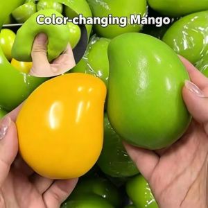 JUVIAAL Handmade Mango Squeeze Toy Color Changing Color-Changing Simulation Fruit Pinch Squeezing Toy Anti Stress Lemon Stress Ball Fidget Toy