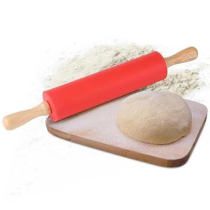 Non-Stick Wooden Handle Silicone Rolling Pin Pastry Dough Flour Roller Kitchen Baking Cooking Tools Bakeware Flour Stick