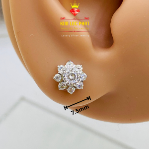 Bông tai nữ full moissanite Mỹ D/FL kiểm định GRA kiểu hoa 6 cánh đá chủ 5li bạc xi bạch kim  Khuyên tai bạc mạ vàng trắng đính kim cương nhân tạo moissanite kiểu vuông đẹp Hoa tai bạc thật xi kim đá moissanite -  KIM LỘC PHÁT BFM