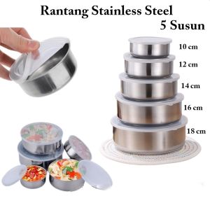 Rantang Susun 5 Stainless Steel / Satu Set Rantang 5in1 / Rantang Beranak / Tempat Penyimpanan Makanan Lauk / Set Mangkok / Mangkok Stainless Wadah Makanan Terlaris