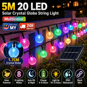 【24H Ship】12M 100LED Solar Crystal Ball String Lights Warm White Multicolor 8 Modes Outdoor Waterproof