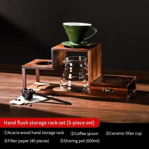BINCOO Coffee Dripper Set with Filter Cup Coffee Grinder Wood Coffee Hand Brewing Kettle Storage Stand Set Coffee Brewing Set