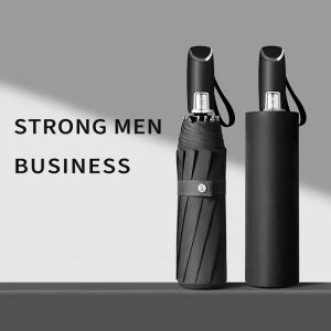 ร่มอัตโนมัติของผู้ชายร่มพับสีดำคลาสสิกกันฝนได้ขนาดใหญ่กันลม10K สำหรับธุรกิจกลางแจ้ง