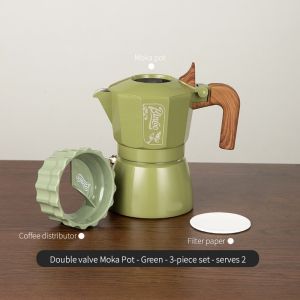 BINCOO Dual Valve Moka Pot Coffee Pot Set Hand Grinder Coffee Maker Coffee Utensils for Home Office Outdoor 2 Cups