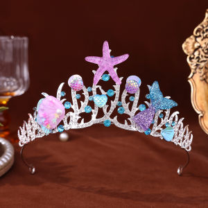 Mẫu mới vương miện cô dâu Âu Mỹ thủ công đính đá và hạt cườm hợp kim đính sequin hình sao biển vương miện công chúa cho đám cưới.