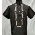 Miyaki MENS POLO BARONG (DR#36) Half Button Black. 