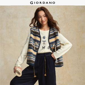 Giordano Women Berber fleece multicolor striped vest Free Shipping 18375610