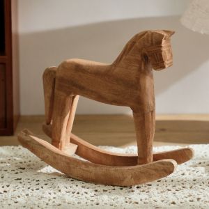 EAURA Hand Carved Mini Wooden Horse Figurines Hanging Mediterranean Rocking Horse Crafts Animal Sculpture DIY Crafts Horse Ornaments Rural Home Party Decor