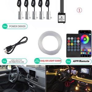 5 /6/ 9 in 1 RGB LED Atmosphere Car Light Interior Ambient Light Fiber Optic Strips Light by App Control DIY Music 6M Fiber Op