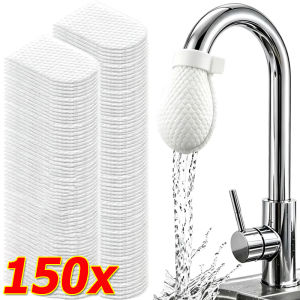 150Pcs Thickened Faucet Filter Cotton with T-strap / Universal Faucet Filter Bags / Portable Anti-splash Tap Water Filter Bag / Kitchen Sink Bathroom Water Filter Mesh