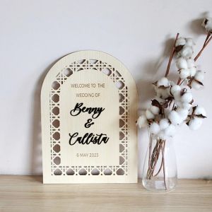 [SG] Boho Minimalist Wedding Welcome Signage Rattan Wedding Welcome Sign Wedding Entrance Sign Reception Decor