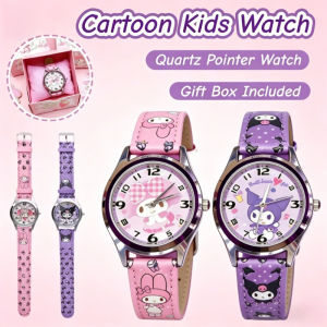 Cartoon Kids Watch Quartz Pointer Watch with Gift Box Cute Kuromi Wristwatch Birthday Gift for Girls