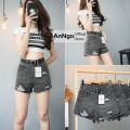 [FREESHIP_50K] Quần short jean nữ lưng cao phối rách denim cotton, rin ngắn phối rách AnNgo - AT73. 