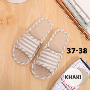 Indoor Slippers Cotton and Striped Linen Couple Non-slip Soft Bottom Home Bedroom Casual Nonslip