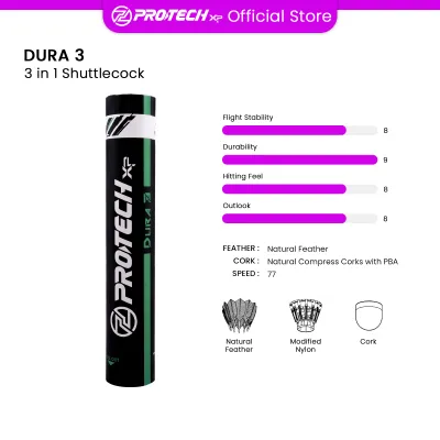 PROTECH 3 IN 1 HYBRID SHUTTLECOCK - DURA 3 (CAN LAST UP TO 2 SETS OF GAMES)(SPEED 77)(FEELLING CLOSE TO NORMAL SHUTTLE)