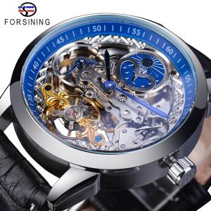 Hot Forsining Fashion Luxury Automatic Mechanical Mens Watch Golden Clock Leather Strap Casual Waterproof Moon Phase Mens Clock Erkek Kol Saati. Mens gifts