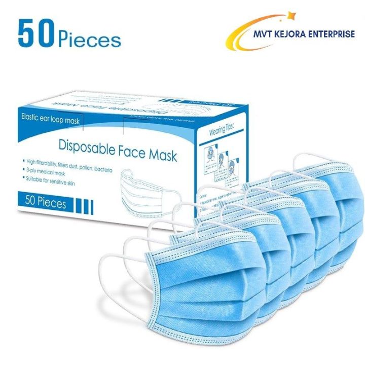 Mask 3-ply Disposable Mask (50Pcs/Box) Adult Blue Color | Mask Pakai ...