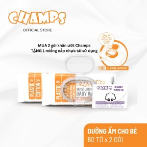 Champs Organic Moisturising Baby Wipes 60 Sheets x 2 Packs Hypoallergenic & Hypo-irritant Cotton Milk Enriched