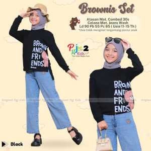 PROMO COD Setelan Terbaru Kaos Lengan Panjang Cantik Dan Celana Jeans Remaja Perempuan 11-15 Tahun Brownis Set Kiddos Kidss