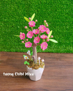 Chậu hoa Mai hoa Đào 10 cánh dáng bonsai cho năm mới may mắn