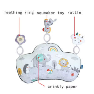 Aoduoyaya Baby Tummy Time Sensory Pillow with Detachable Rattle Crinkle Teether Soft Breathable Floor Pillow for Infants