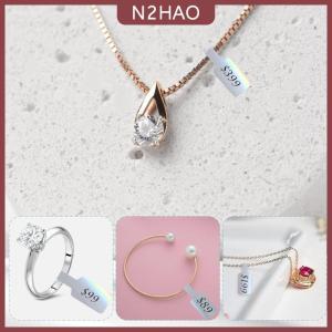 N2HAO 500pcs cuộn giá dán đồ trang sức giá thẻ tự dính trắng trống Sticker kraft giấy Vòng Vòng cổ bông tai giá nhãn