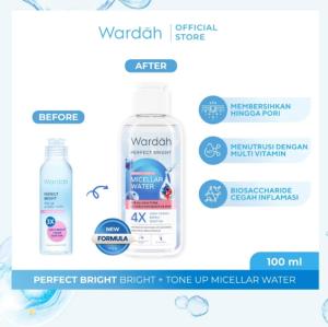 Wardah Perfect Bright Tone Up Micellar Water 100 ml - Micellar Water dengan Micelles Pencerah - Make Up Remover Lebih Bersih dan Mencerahkan - Untuk Semua Jenis Kulit