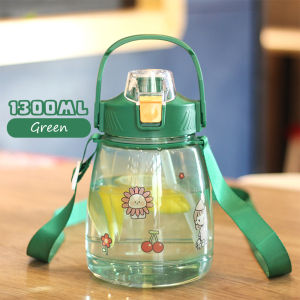 1300ML Water Bottle Large Capacity Cute Tumbler Portable Sports with Strap Straw BPA Free