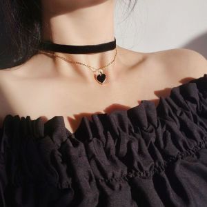 ❤️ Rantai Leher Hati Heart Choker Love Pendant Perhiasan Fashion Wanita Elegant Stylish Velvet Necklace Aksesori