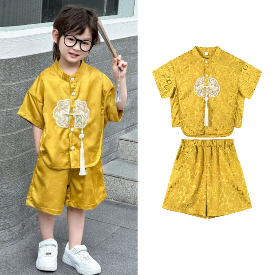 2Pcs Chinese Traditional Outfit Kids Casual Performance Costume