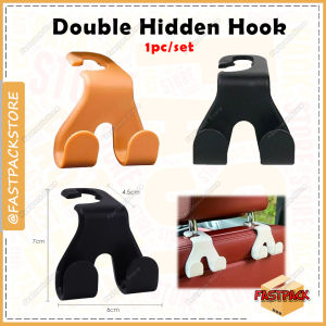 2 in 1Double Hidden Hook Car Headrest Hooks Phone Holder Hanging Up to 20kg Dual Hook Angkat Barang Handbag DIY Tablets Organiser Organizer Plastic Bag Recycle Bag 1pc/set