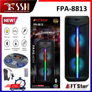 FT STAR FPA-8813 8.5inch X 2 Big Karaoke Trolley Party Bluetooth Tws Speaker With Wire Microphone