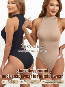 Round-neck Sleeveless Shapewear Top For Outerwear Antibacterial Crotch Underwear Slimming Shapewear Panties Belly-Control Underwear