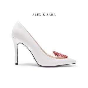 Giày cao gót bít mũi gót nhọn cao 9cm đính đá trái tim sang trọng cho nàng đi tiệc sự kiện | ALEX & SARA - AL447