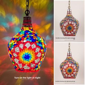 โคมไฟจี้โมเสกสไตล์เอเชียตะวันออกตอนใต้โคมไฟ23ซม. โคมไฟระย้าแบบห้องนั่งเล่นคลาสสิก B & B โคมไฟระย้าแบบหัวเดียวหรูหรา