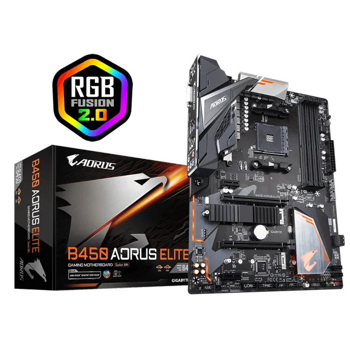 GIGABYTE B450 AORUS ELITE MAINBOARD [ SOCKET AM4 ] SUPPORT 3rd GEN AMD RYZEN PROCESSOR RGB FUSION 2.0