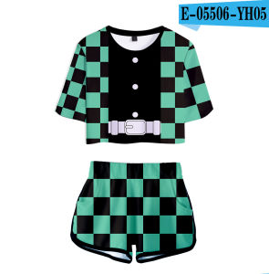 XY Demon Slayer Cosplay Outerwear Costume Tanjirou Nezuko Coat Short Sleeve T-shirt Top Halloween Party Show Uniform Set YX