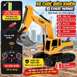 Xe Máy Xúc Điều Khiển Từ Xa 6 Chiều Bằng Kim Loại – Xe Công Trình Cho Bé