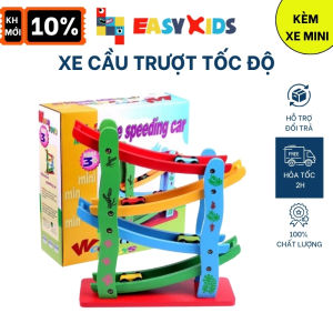 Đồ Chơi Xe Cầu Trượt 4 Tầng Bằng Gỗ Kèm 4 Xe Mini